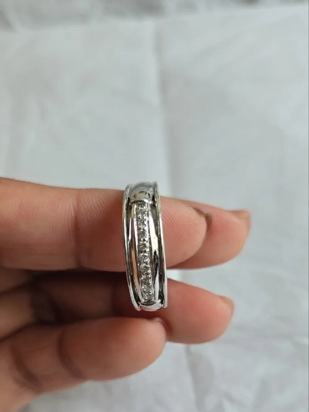 Zales White Gold Men's Band Ring with Daimonds.